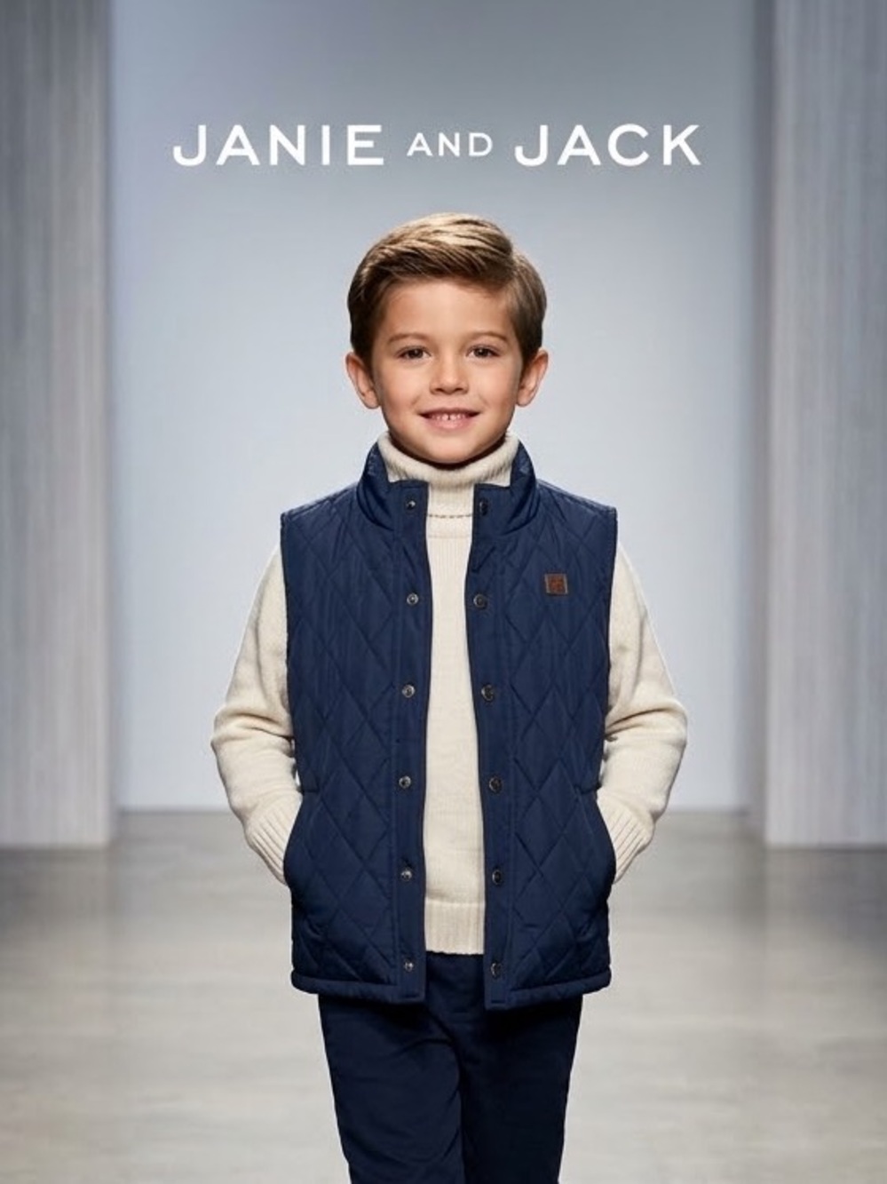 NWT Janie and Jack Boys Quilted Navy Vest Size 7-8 years Polyester Snap Pockets